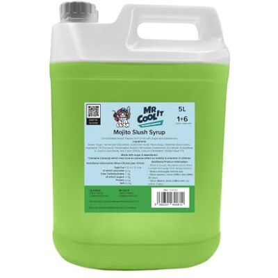 Mr Cool It Mojito Cocktail Slush Syrup 5L Reduced Sugar Frozen Drink Mix, 6:1 Concentrate, Suitable for All SLUSHI Machines, Vegan, Halal & Gluten Free Mr Cool It Mojito Cocktail Slush Syrup 5L Reduced Sugar Frozen Drink Mix, 6:1 Concentrate, Suitable for All SLUSHI Machines, Vegan, Halal & Gluten Free