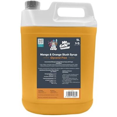 Mr Cool It Mango & Orange Slush Syrup 5L Glycerol-Free Frozen Drink Mix, 6:1 Concentrate, Suitable for All SLUSHI Machines, Vegan, Halal & Gluten Free Mr Cool It Mango & Orange Slush Syrup 5L Glycerol-Free Frozen Drink Mix, 6:1 Concentrate, Suitable for All SLUSHI Machines, Vegan, Halal & Gluten Free