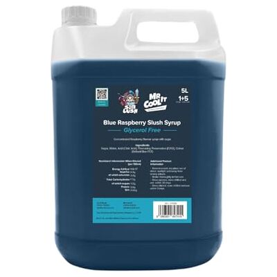 Mr Cool It Blue Raspberry Slush Syrup 5L Glycerol-Free Frozen Drink Mix, 6:1 Concentrate, Suitable for All SLUSHI Machines, Vegan, Halal & Gluten Free Mr Cool It Blue Raspberry Slush Syrup 5L Glycerol-Free Frozen Drink Mix, 6:1 Concentrate, Suitable for All SLUSHI Machines, Vegan, Halal & Gluten Free