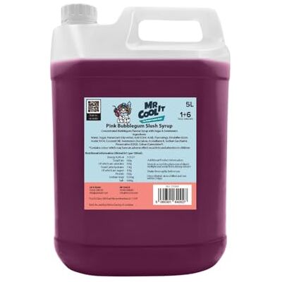 Mr Cool It Pink Bubblegum Slush Syrup 5L Reduced Sugar Frozen Drink Mix, 6:1 Concentrate, Suitable for All SLUSHI Machines, Vegan, Halal & Gluten Free Mr Cool It Pink Bubblegum Slush Syrup 5L Reduced Sugar Frozen Drink Mix, 6:1 Concentrate, Suitable for All SLUSHI Machines, Vegan, Halal & Gluten Free