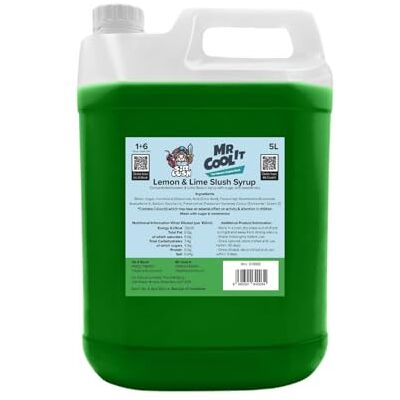 Mr Cool It Lemon & Lime Slush Syrup 5L Reduced Sugar Frozen Drink Mix, 6:1 Concentrate, Suitable for All SLUSHI Machines, Vegan, Halal & Gluten Free Mr Cool It Lemon & Lime Slush Syrup 5L Reduced Sugar Frozen Drink Mix, 6:1 Concentrate, Suitable for All SLUSHI Machines, Vegan, Halal & Gluten Free