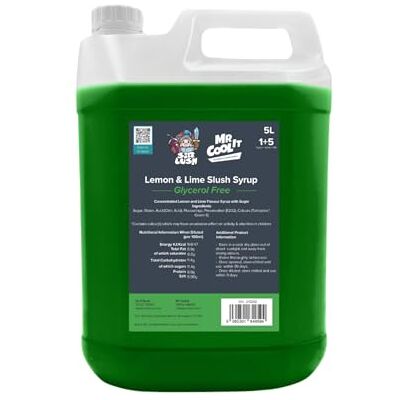 Mr Cool It Lemon & Lime Slush Syrup 5L Glycerol-Free Frozen Drink Mix, 6:1 Concentrate, Suitable for All SLUSHi Machines, Vegan, Halal & Gluten Free Mr Cool It Lemon & Lime Slush Syrup 5L Glycerol-Free Frozen Drink Mix, 6:1 Concentrate, Suitable for All SLUSHi Machines, Vegan, Halal & Gluten Free