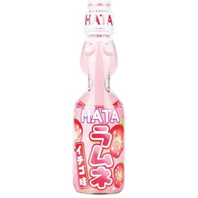 Hata Kosen Strawberry Ramune Japanese Soda Soft Drink, Marble-Sealed Glass Bottles, 9 x 200ml Case Pack, Fruity Sparkling Lemonade Style, Chilled Party Drinks & Gifting for Japanese Food Lovers Hata Kosen Strawberry Ramune Japanese Soda Soft Drink, Marble-Sealed Glass Bottles, 9 x 200ml Case Pack, Fruity Sparkling Lemonade Style, Chilled Party Drinks & Gifting for Japanese Food Lovers