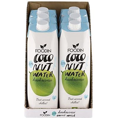 Foodin Organic Coconut Water 100% Natural Coconut Water with Electrolytes Gluten Free, Low Calorie, Fat Free, Vegan Pack of 6 (6 x 1000 ml) Foodin Organic Coconut Water 100% Natural Coconut Water with Electrolytes Gluten Free, Low Calorie, Fat Free, Vegan Pack of 6 (6 x 1000 ml)
