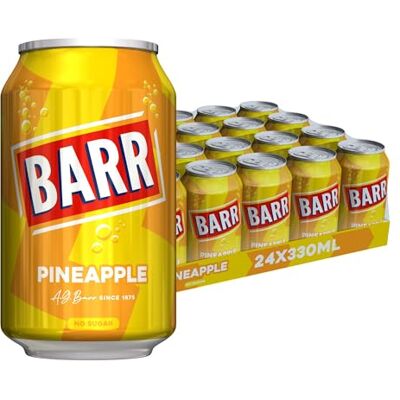 Barr Pineapple Zero Sugar Sparkling Soft Drink, 24 Pack, 330ml Cans Exotic, tropical pineapple-flavoured carbonated soft drink with a sunny, sweet flavour. Barr Pineapple Zero Sugar Sparkling Soft Drink, 24 Pack, 330ml Cans Exotic, tropical pineapple-flavoured carbonated soft drink with a sunny, sweet flavour.