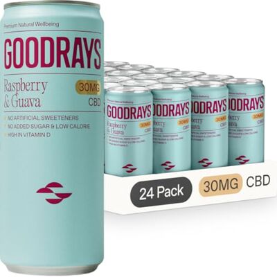 Goodrays CBD Drinks, Sparkling Low Calorie Soft Drink, Vegan, Raspberry & Guava, 24 x 250ml Cans, Packaging May Vary Goodrays CBD Drinks, Sparkling Low Calorie Soft Drink, Vegan, Raspberry & Guava, 24 x 250ml Cans, Packaging May Vary