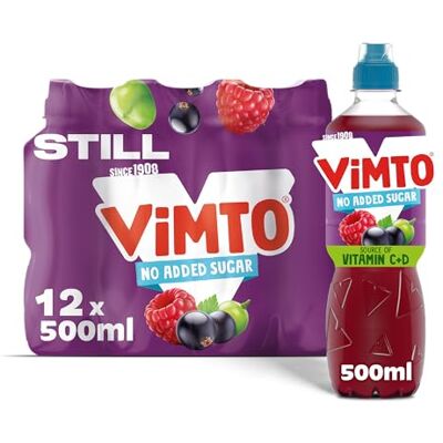 Vimto No Added Sugar Still Juice Drink Blackcurrant, Grape & Raspberry – Real Fruit Vitamins C & D – 12 x 500ml Bottles – Multipack Vimto No Added Sugar Still Juice Drink Blackcurrant, Grape & Raspberry – Real Fruit Vitamins C & D – 12 x 500ml Bottles – Multipack