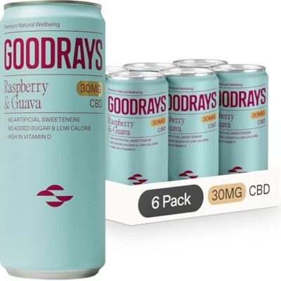 Goodrays CBD Drinks, Sparkling Low Calorie Soft Drink, Vegan, Raspberry & Guava, 6 x 250ml Cans, Packaging May Vary Goodrays CBD Drinks, Sparkling Low Calorie Soft Drink, Vegan, Raspberry & Guava, 6 x 250ml Cans, Packaging May Vary