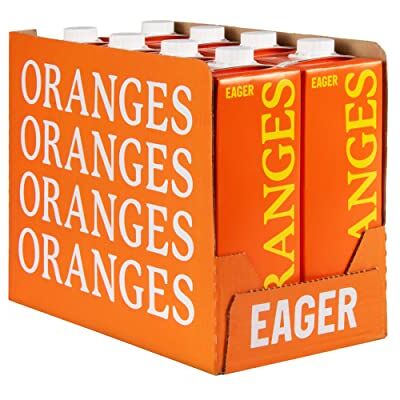 Eager Orange Juice with Bits 100% Squeezed Perfect Fruit Mixer, NFC Not From Concentrate, 1 Litre (Pack of 8) Eager Orange Juice with Bits 100% Squeezed Perfect Fruit Mixer, NFC Not From Concentrate, 1 Litre (Pack of 8)