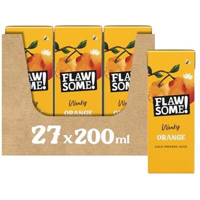 Flawsome ! 100% cold-pressed orange juice carton No added sugars or Sweeteners Not from Concentrate Wonky Fruit 200ml x 27 Pack Cartons Flawsome ! 100% cold-pressed orange juice carton No added sugars or Sweeteners Not from Concentrate Wonky Fruit 200ml x 27 Pack Cartons