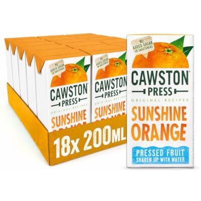 Cawston Press Sunshine Orange Fruit Water for Kids No Added Sugar Pressed Orange Flavoured Drink 200ml Cartons (Pack of 18) Vegan, School Approved, Ideal for Lunchboxes Cawston Press Sunshine Orange Fruit Water for Kids No Added Sugar Pressed Orange Flavoured Drink 200ml Cartons (Pack of 18) Vegan, School Approved, Ideal for Lunchboxes