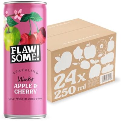 Flawsome ! Lightly Sparkling Apple & Cherry Juice – No Added Sugar, 100% Cold-Pressed Wonky Fruit, Guilt-Free Fizzy Drink – Perfect for Refreshment or as a Mixer (24 x 250ml) Flawsome ! Lightly Sparkling Apple & Cherry Juice – No Added Sugar, 100% Cold-Pressed Wonky Fruit, Guilt-Free Fizzy Drink – Perfect for Refreshment or as a Mixer (24 x 250ml)