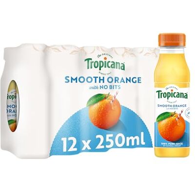 Tropicana Orange Fruit Juice with No Bits Long Life Pure Orange Juice, No Added Sugar, No Added Artificial Flavours, with Vitamin C Breakfast Drink 250ml (Pack of 12) Tropicana Orange Fruit Juice with No Bits Long Life Pure Orange Juice, No Added Sugar, No Added Artificial Flavours, with Vitamin C Breakfast Drink 250ml (Pack of 12)