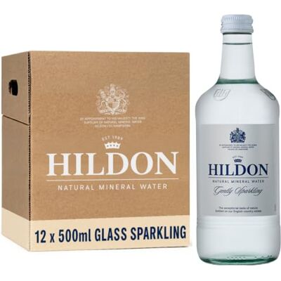 Hildon Natural Mineral Water 12 x 500ml Glass bottles Gently Sparkling Sourced from a natural aquifer nestled on our Chalk Valley estate Low Sodium, Naturally Alkaline, Kings Royal Warrant Hildon Natural Mineral Water 12 x 500ml Glass bottles Gently Sparkling Sourced from a natural aquifer nestled on our Chalk Valley estate Low Sodium, Naturally Alkaline, Kings Royal Warrant