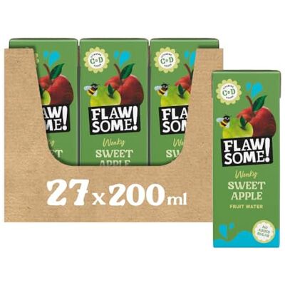 Flawsome ! Sweet Apple Wonky Fruit Water Pressed Apple Juice (75%), Still Water, Iron, Vitamins C and D 200ml x 27 Pack Cartons School Approved No Added Sugar Perfect for lunch boxes Flawsome ! Sweet Apple Wonky Fruit Water Pressed Apple Juice (75%), Still Water, Iron, Vitamins C and D 200ml x 27 Pack Cartons School Approved No Added Sugar Perfect for lunch boxes