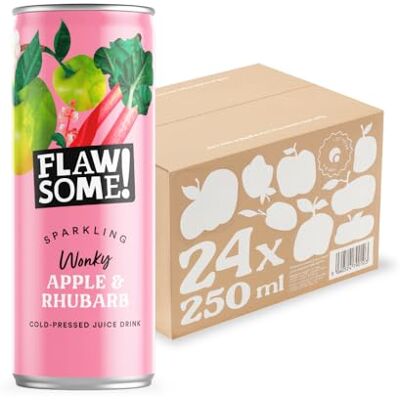 Flawsome ! Lightly Sparkling Apple & Rhubarb Juice – No Added Sugar, 100% Cold-Pressed Wonky Fruit, Guilt-Free Fizzy Drink – Perfect for Refreshment or as a Mixer (24 x 250ml) Flawsome ! Lightly Sparkling Apple & Rhubarb Juice – No Added Sugar, 100% Cold-Pressed Wonky Fruit, Guilt-Free Fizzy Drink – Perfect for Refreshment or as a Mixer (24 x 250ml)