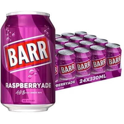 Barr Raspberryade Zero Sugar Sparkling Soft Drink, 24 Pack, 330ml Cans Tangy and sweet raspberry-flavoured sparkling drink packed with ripe berry taste. Barr Raspberryade Zero Sugar Sparkling Soft Drink, 24 Pack, 330ml Cans Tangy and sweet raspberry-flavoured sparkling drink packed with ripe berry taste.