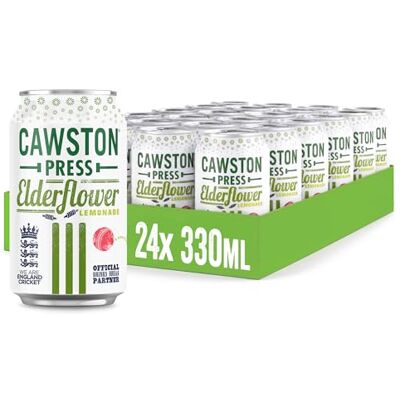 Cawston Press Elderflower Lemonade Fizzy Drink Blended with Sparkling Water and Pressed Apple Juice (330ml x 24 cans) Gluten Free Vegan No Added Sugar Cawston Press Elderflower Lemonade Fizzy Drink Blended with Sparkling Water and Pressed Apple Juice (330ml x 24 cans) Gluten Free Vegan No Added Sugar