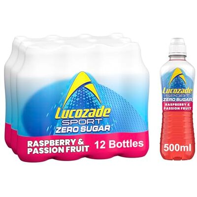 Lucozade Sport Zero Sugar Raspberry & Passionfruit 12x500ml Sugar Free Sports Drink, with Vitamin B3 and electrolyte Zero Sugar Only 4 calories per serving Still Made with Natural Flavours Lucozade Sport Zero Sugar Raspberry & Passionfruit 12x500ml Sugar Free Sports Drink, with Vitamin B3 and electrolyte Zero Sugar Only 4 calories per serving Still Made with Natural Flavours