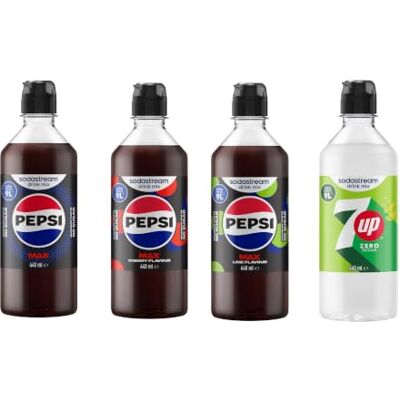 sodastream Syrup Mixed Pack, Pepsi MAX, Cherry, Lime & 7UP Zero Fizzy Water Flavouring Syrup, Sugar Free Sparkling Drink Mix, Official Pepsi & 7UP Flavours, 4 x 440ml Multipack, Makes Up to 36L sodastream Syrup Mixed Pack, Pepsi MAX, Cherry, Lime & 7UP Zero Fizzy Water Flavouring Syrup, Sugar Free Sparkling Drink Mix, Official Pepsi & 7UP Flavours, 4 x 440ml Multipack, Makes Up to 36L