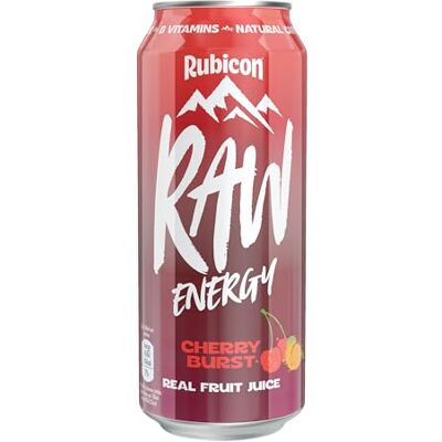 Rubicon RAW 12 Pack Cherry 500ml Energy Drink, Made with Real Fruit Juice, High caffeine with B-Vitamins, Ginseng & Guarana, No Artificial Colours or Flavours, Reduce Tiredness & Boost Energy Rubicon RAW 12 Pack Cherry 500ml Energy Drink, Made with Real Fruit Juice, High caffeine with B-Vitamins, Ginseng & Guarana, No Artificial Colours or Flavours, Reduce Tiredness & Boost Energy