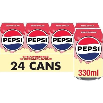 Pepsi Strawberry & Cream Cola 330ml Can 24 Pack Pepsi Strawberry & Cream Cola 330ml Can 24 Pack