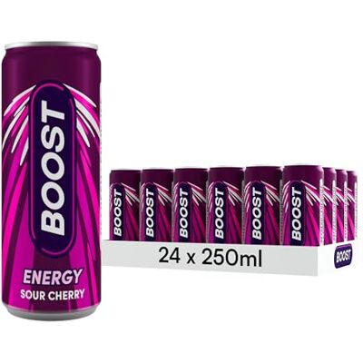 Boost Energy Drink Cherry Flavour 24 Pack Drinks with Caffeine, Taurine and Vitamin B Carbonated Energy Drinks Gluten Free Vegan Low Calorie Fizzy Drinks Multipack 24x250ml Boost Energy Drink Cherry Flavour 24 Pack Drinks with Caffeine, Taurine and Vitamin B Carbonated Energy Drinks Gluten Free Vegan Low Calorie Fizzy Drinks Multipack 24x250ml