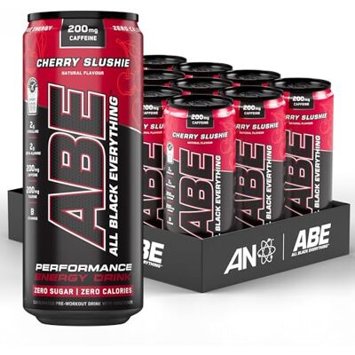 Applied Nutrition ABE Pre Workout Cans All Black Everything Energy + Performance Drink, ABE Carbonated Beverage Sugar Free with Caffeine (Pack of 12 Cans x 330ml) (Cherry Slushie) Applied Nutrition ABE Pre Workout Cans All Black Everything Energy + Performance Drink, ABE Carbonated Beverage Sugar Free with Caffeine (Pack of 12 Cans x 330ml) (Cherry Slushie)
