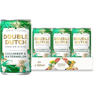 Double Dutch Premium Cucumber & Watermelon Soda, 24 x 150ml Cans Premium Mixer, 100% Natural Ingredients, Low Calorie, Diet Soft Drink, Perfect for Gin, Vodka & Cocktails, Gluten Free, Vegan Double Dutch Premium Cucumber & Watermelon Soda, 24 x 150ml Cans Premium Mixer, 100% Natural Ingredients, Low Calorie, Diet Soft Drink, Perfect for Gin, Vodka & Cocktails, Gluten Free, Vegan
