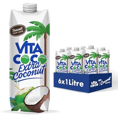 Vita Coco Extra Coconut Water Multipack 1 Litre x 6, Pressed Coconut Water, Gluten Free, Low-Calorie Drink, Thirst Quenching Refreshment Vita Coco Extra Coconut Water Multipack 1 Litre x 6, Pressed Coconut Water, Gluten Free, Low-Calorie Drink, Thirst Quenching Refreshment