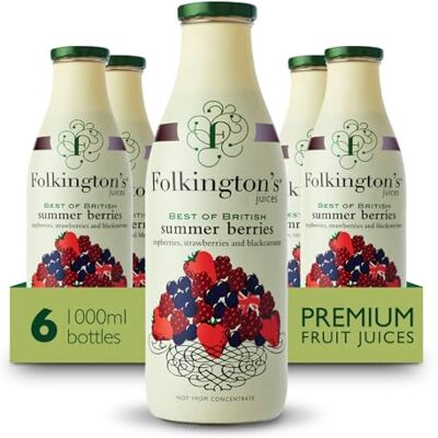 Folkington's Fruit Juice, Summer Berries, 6 Glass Bottles, Raspberries Strawberries Blackcurrants, Bulk Pack 1 Litre Pack of 6 Folkington's Fruit Juice, Summer Berries, 6 Glass Bottles, Raspberries Strawberries Blackcurrants, Bulk Pack 1 Litre Pack of 6