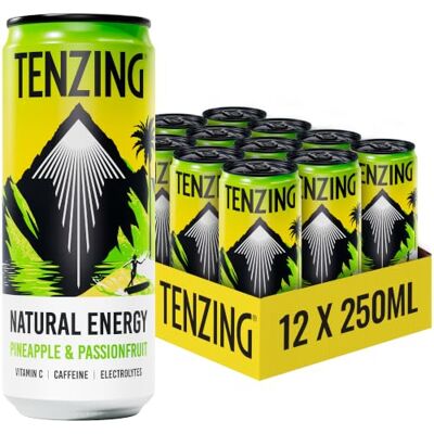 TENZING Natural Energy Drink, Plant Based, Vegan, & Gluten Free Drink, Pineapple & Passionfruit, 250ml (Pack of 12) Packaging may vary TENZING Natural Energy Drink, Plant Based, Vegan, & Gluten Free Drink, Pineapple & Passionfruit, 250ml (Pack of 12) Packaging may vary