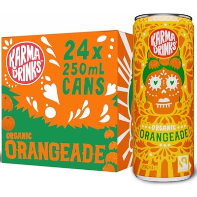 KARMA DRINKS Orangeade Flavoured Fizzy Soft Drink, 24 x 250ml Cans Organic, Fairtrade, Natural Ingredients, Vegan, Gluten Free, B-Corp Brand, 24 Can Multipack KARMA DRINKS Orangeade Flavoured Fizzy Soft Drink, 24 x 250ml Cans Organic, Fairtrade, Natural Ingredients, Vegan, Gluten Free, B-Corp Brand, 24 Can Multipack