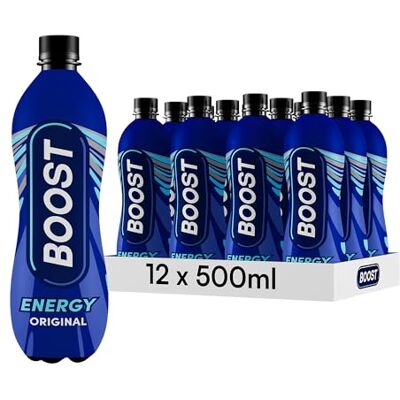 Boost Energy Drink Original Flavour 12 Pack Drinks with Caffeine, Taurine and Vitamin B Carbonated Energy Drinks Gluten Free Vegan Low Calorie Fizzy Drinks Multipack 12x500ml Boost Energy Drink Original Flavour 12 Pack Drinks with Caffeine, Taurine and Vitamin B Carbonated Energy Drinks Gluten Free Vegan Low Calorie Fizzy Drinks Multipack 12x500ml