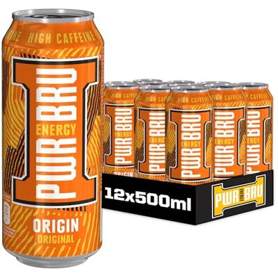 A G Barr PLC 𝐏𝐖𝐑-𝐁𝐑𝐔 Origin Original 12 Pack Big Can Energy Drink with High Caffeine, Taurine and Vitamins 12 x 500ml Cans A G Barr PLC 𝐏𝐖𝐑-𝐁𝐑𝐔 Origin Original 12 Pack Big Can Energy Drink with High Caffeine, Taurine and Vitamins 12 x 500ml Cans