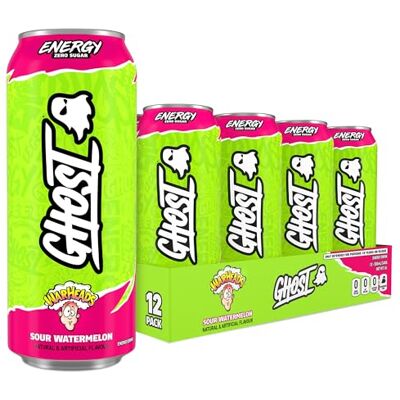 GHOST Sugar-Free Energy Drink 12-Pack, Warheads Sour Watermelon, 500ml Cans No Artificial Colours 160mg Natural Caffeine, L-Carnitine & Taurine Gluten-Free & Vegan Fizzy Drinks GHOST Sugar-Free Energy Drink 12-Pack, Warheads Sour Watermelon, 500ml Cans No Artificial Colours 160mg Natural Caffeine, L-Carnitine & Taurine Gluten-Free & Vegan Fizzy Drinks