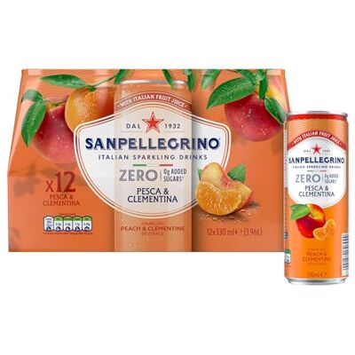 San Pellegrino Italian Sparkling Drinks Zero Peach & Clementine 12x330ml San Pellegrino Italian Sparkling Drinks Zero Peach & Clementine 12x330ml