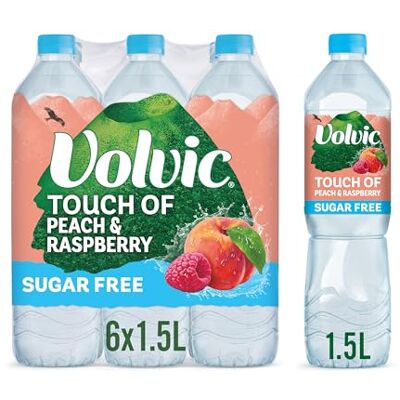 Volvic Touch of Fruit Sugar Free Peach & Raspberry Flavoured Water, 6x1.5L Volvic Touch of Fruit Sugar Free Peach & Raspberry Flavoured Water, 6x1.5L