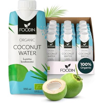 Foodin Organic Coconut Water 100% Natural Coconut Water with Electrolytes Gluten Free, Low Calorie, Fat Free, Vegan Pack of 12 (12 x 330 ml) Foodin Organic Coconut Water 100% Natural Coconut Water with Electrolytes Gluten Free, Low Calorie, Fat Free, Vegan Pack of 12 (12 x 330 ml)