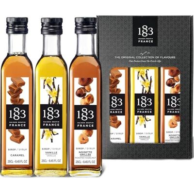 1883 MAISON ROUTIN Vanilla, Caramel & Hazelnut Syrup 3pc Gift Set Flavoured Syrup, For Coffee, Tea, Cocktails, Iced Drinks & Desserts, Made with Pure Cane Sugar, No Artificial Colours, Vegan 1883 MAISON ROUTIN Vanilla, Caramel & Hazelnut Syrup 3pc Gift Set Flavoured Syrup, For Coffee, Tea, Cocktails, Iced Drinks & Desserts, Made with Pure Cane Sugar, No Artificial Colours, Vegan