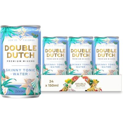 Double Dutch Premium Skinny Tonic Water, 24 x 150ml Cans Premium Mixer, 100% Natural Ingredients, Low Calorie, Diet Soft Drink, Perfect for Gin, Vodka & Cocktails, Gluten Free, Vegan Double Dutch Premium Skinny Tonic Water, 24 x 150ml Cans Premium Mixer, 100% Natural Ingredients, Low Calorie, Diet Soft Drink, Perfect for Gin, Vodka & Cocktails, Gluten Free, Vegan