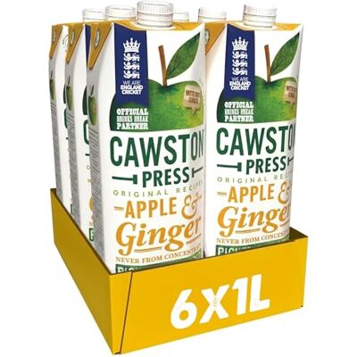 Cawston Press Apple & Ginger Pressed Juice 1 Litre Pack of Juice Cartons All Natural – Vegan – No Added Sugar, (Pack of 6) Cawston Press Apple & Ginger Pressed Juice 1 Litre Pack of Juice Cartons All Natural – Vegan – No Added Sugar, (Pack of 6)