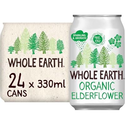 Whole Earth Organic Sparkling Elderflower Soft Drink, 24x 330 ml, Lightly Fizzy with Natural Ingredients and Fruit Extract, No Added Refined Sugar,Vegetarian and Vegan, Multi Pack Whole Earth Organic Sparkling Elderflower Soft Drink, 24x 330 ml, Lightly Fizzy with Natural Ingredients and Fruit Extract, No Added Refined Sugar,Vegetarian and Vegan, Multi Pack