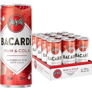 Bacardi BACARDÍ & Cola, Ready-To-Drink Pre-Mixed Cocktail Can, Made with BACARDÍ Carta Blanca Rum and Mixed with Cola, 5% ABV, 25cl / 250ml