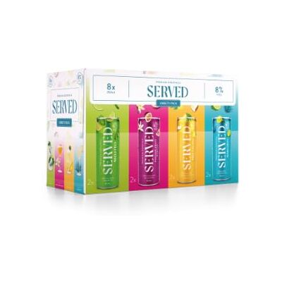 SERVED Cocktail Variety Pack, 8% ABV, Premium Bar Quality Cocktails, Pre-Mixed & Ready To Drink, 8 x 250ml Cans SERVED Cocktail Variety Pack, 8% ABV, Premium Bar Quality Cocktails, Pre-Mixed & Ready To Drink, 8 x 250ml Cans