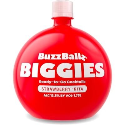 BuzzBallz BIGGIES Strawberry Rita, Ready to Drink Margarita, 13.5% ABV, 1.75L, Pre Mixed Cocktail Made from Vodka with Strawberry, Citrusy, Sweet and Fruity Notes, with Natural Flavours BuzzBallz BIGGIES Strawberry Rita, Ready to Drink Margarita, 13.5% ABV, 1.75L, Pre Mixed Cocktail Made from Vodka with Strawberry, Citrusy, Sweet and Fruity Notes, with Natural Flavours