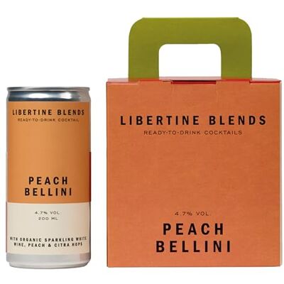 Libertine Blends Peach Bellini Sparkling Wine Cocktail 200ml (Pack of 4) Libertine Blends Peach Bellini Sparkling Wine Cocktail 200ml (Pack of 4)