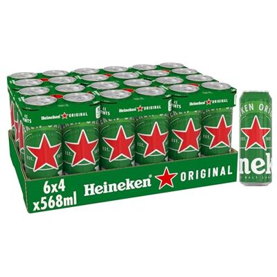 Heineken Lager, Premium Continental Lager, 5,0 percent ABV, 1 pack, 6 x (4 x 568ml), Pint Cans, Beer of Choice for Sporting Events, Enjoy Good Times with , A Light and Refreshing Beer Heineken Lager, Premium Continental Lager, 5,0 percent ABV, 1 pack, 6 x (4 x 568ml), Pint Cans, Beer of Choice for Sporting Events, Enjoy Good Times with , A Light and Refreshing Beer