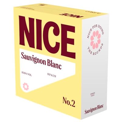 NICE Sauvignon Blanc 10.5% ABV Spanish Boxed White Wine, 1 x 2.25 Litre Box Crisp & Dry, Crowd-Pleasing and Versatile, From La Mancha, Fresh for 6 Weeks, 1 Box = 3 Bottles, Vegan, B-Corp Brand NICE Sauvignon Blanc 10.5% ABV Spanish Boxed White Wine, 1 x 2.25 Litre Box Crisp & Dry, Crowd-Pleasing and Versatile, From La Mancha, Fresh for 6 Weeks, 1 Box = 3 Bottles, Vegan, B-Corp Brand
