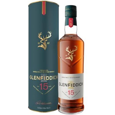 Glenfiddich 15 Year Old Single Malt Scotch Whisky Rich Complex Warm Spice, Honey Rich Fruit Bourbon, Oak & Sherry Casks Harmonised In Our Solera Vat 40% ABV 70 cl (Packing may vary) Glenfiddich 15 Year Old Single Malt Scotch Whisky Rich Complex Warm Spice, Honey Rich Fruit Bourbon, Oak & Sherry Casks Harmonised In Our Solera Vat 40% ABV 70 cl (Packing may vary)